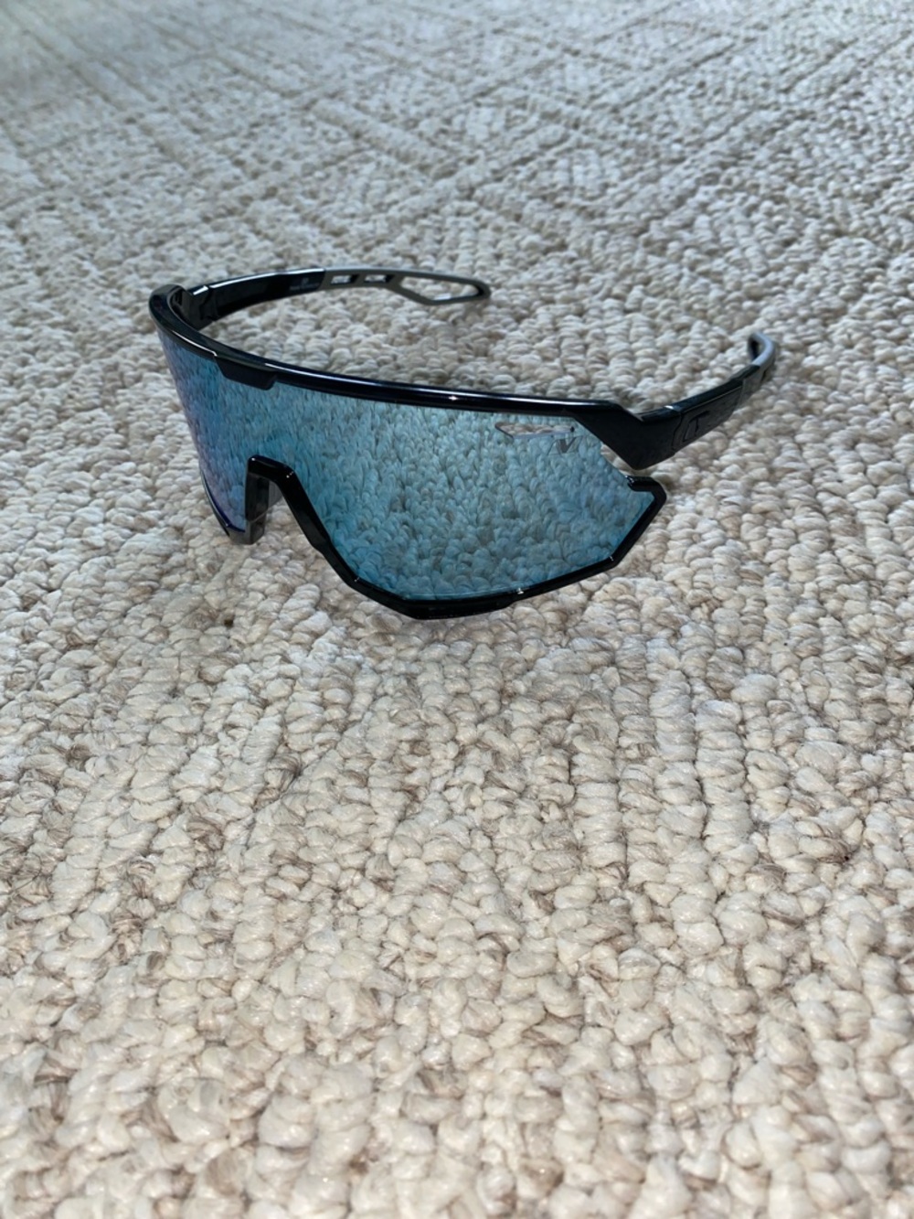 Men's Sport Shield Sunglasses - Black Frame with Blue Mirrored Lens